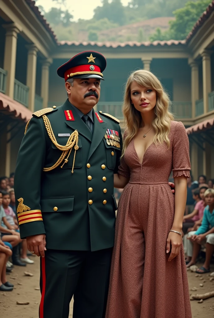 Make me an image of Maduro with Taylor Swift at the poorest concert in the world