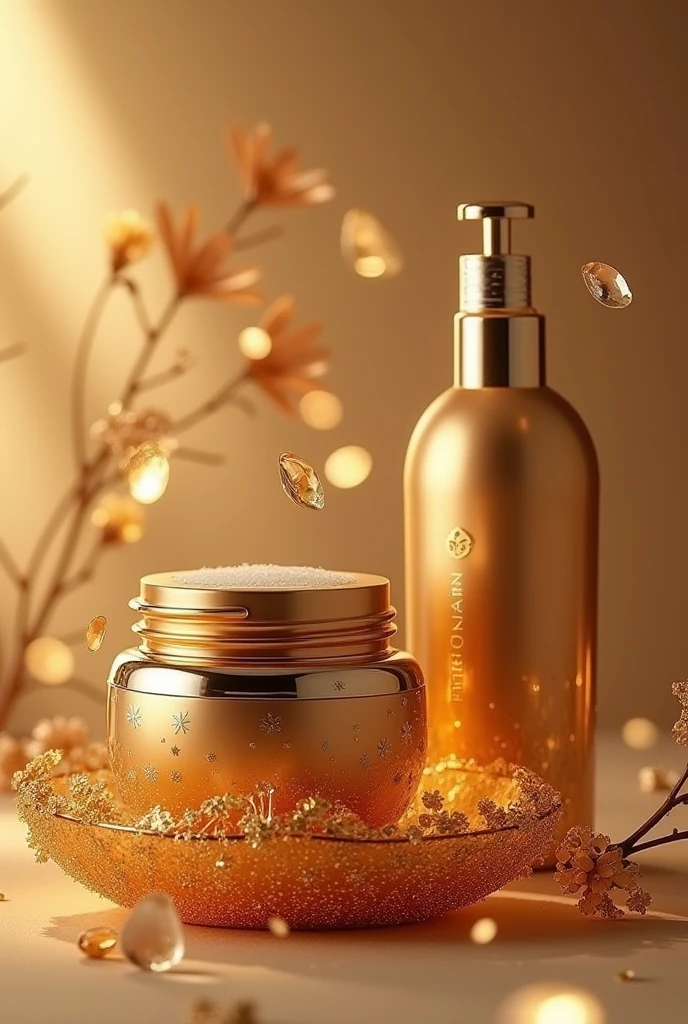 Create a hair massage product, with gold and brown theme for an advertisement, only the product