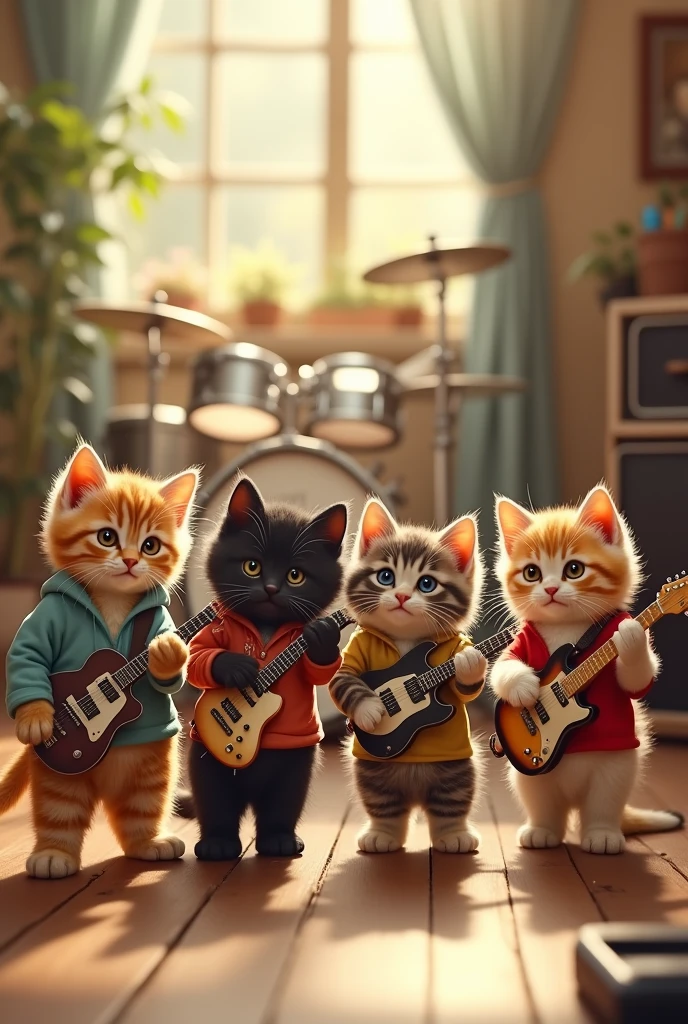 Kittens forming a Beatles band 