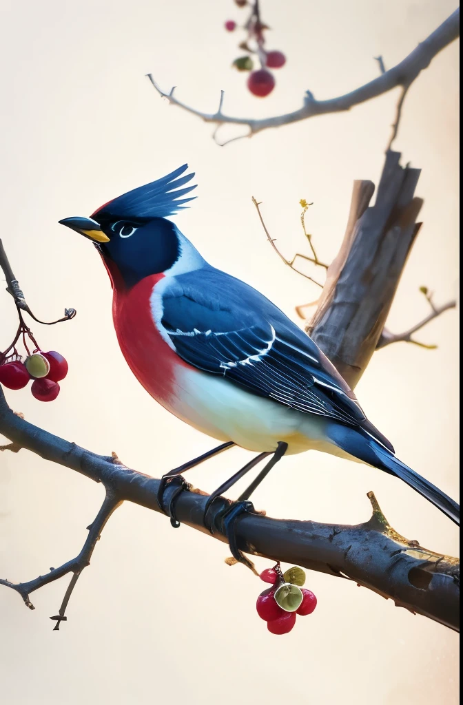 there is a bird that is sitting on a branch with berries, by Charles Bird King, beautiful nature, beautiful!!!!!!!!!, incredibly beautiful, beautiful and graceful, beautiful gorgeous, gorgeous beautiful, gorgeous and beautiful, inspired by Charles Bird King, ethereal bohemian waxwing bird, surrealistic bird, bird, beautiful detail, inspired by Paul Bird, a surrealistic bird, amazing beauty