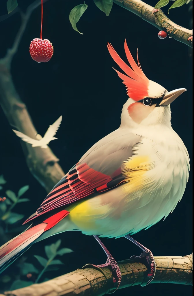 there is a bird that is sitting on a branch with berries, by Charles Bird King, beautiful nature, beautiful!!!!!!!!!, incredibly beautiful, beautiful and graceful, beautiful gorgeous, gorgeous beautiful, gorgeous and beautiful, inspired by Charles Bird King, ethereal bohemian waxwing bird, surrealistic bird, bird, beautiful detail, inspired by Paul Bird, a surrealistic bird, amazing beauty