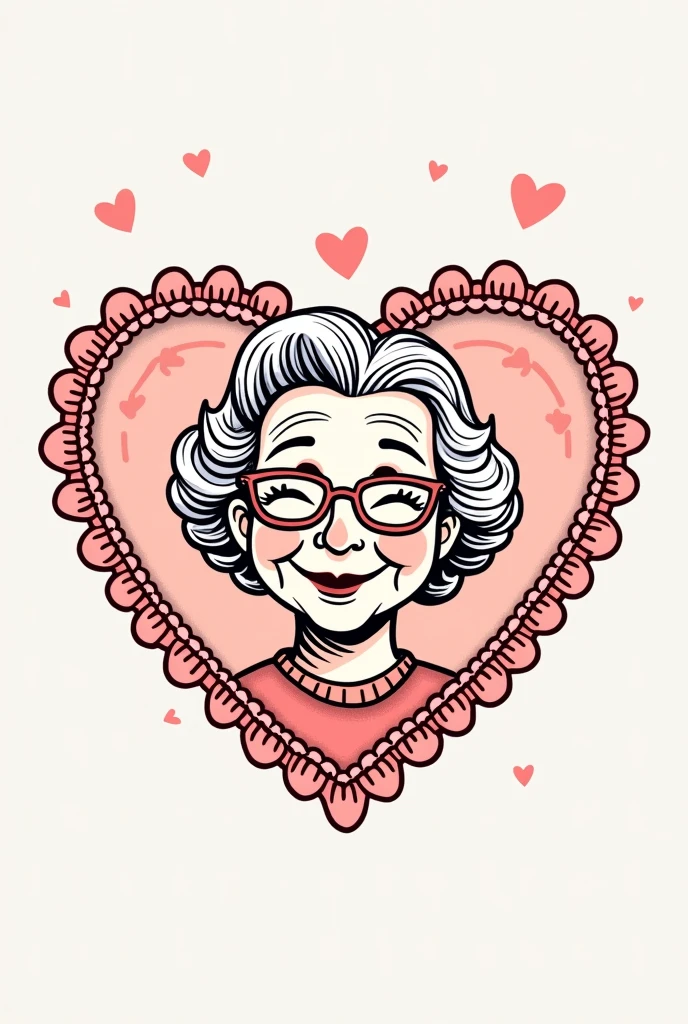 Create a line logo for a grandmother's crochet business.
The logo can have crochet stitches., a crocheted anatomical heart, a not so old granny, give me more options