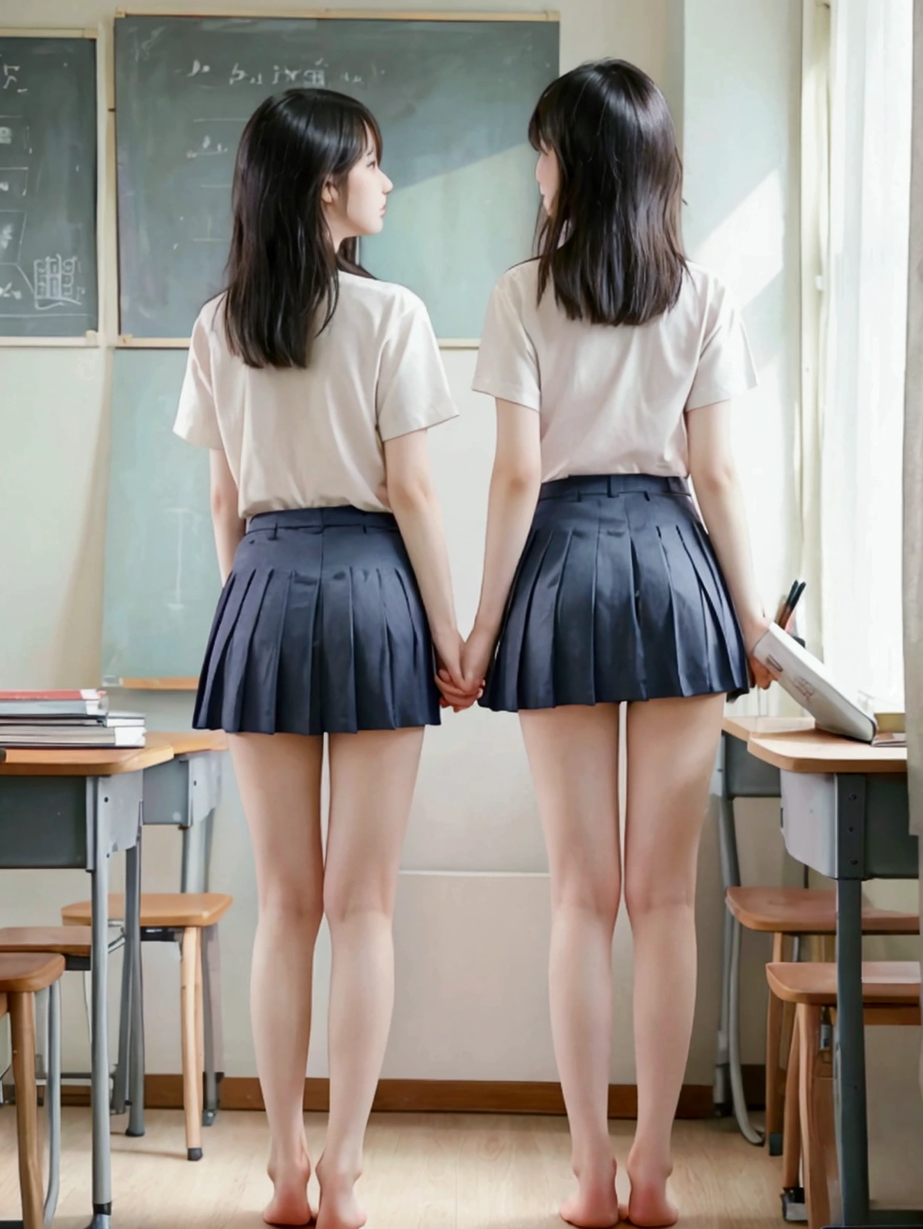 
Hyperrealistic, Super Lewd 2 , No Face,Japanese School Uniform, Very long thin legs,barefoot, Pants can be seen from below,Back view,,Near the feet, Calf, Thighs, Angle from below, Very short skirt,standing, barefoot,tall, one person&#39;s, ((Highest quality)), Ultra-detailed drawing