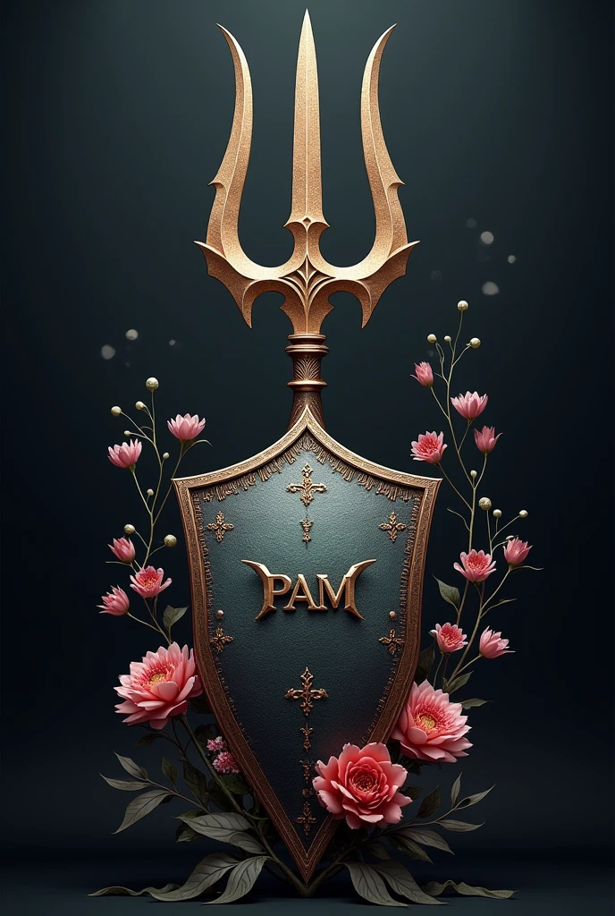 EU QUERO UM TRIDENTE 🔱 COM UM ESCUDO EM UMA RESOLUÇÃO BEM MARCANTE COM POUCAS FLORES  E O NOME PAM NO MEIO DO TRINDENT MAS COM TOQUE DE LEVEZA 
