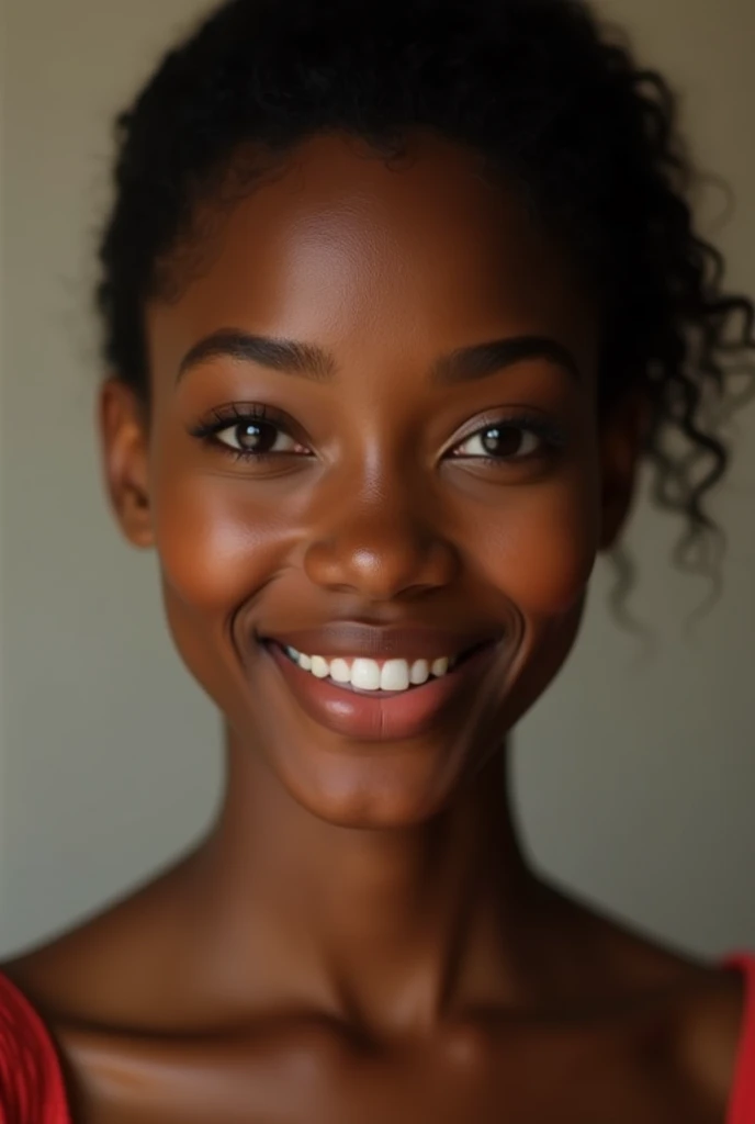 cute ebony 27 woman, facing camera, caramel skin, facing camera