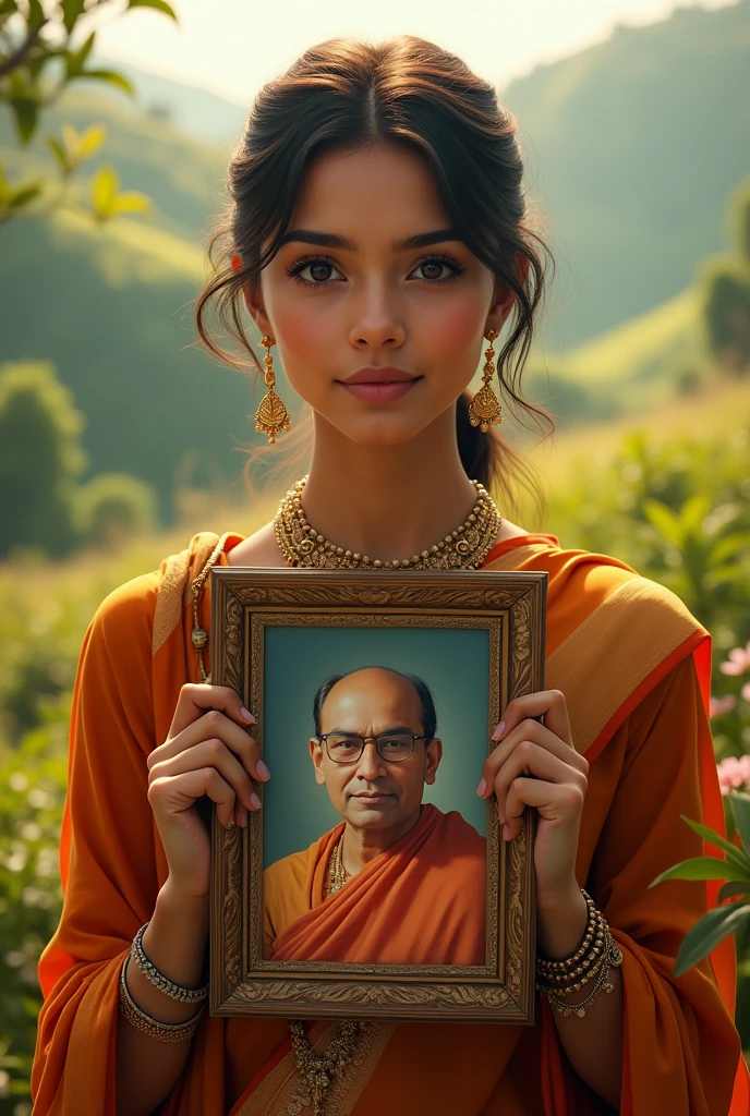 A Adult Girl With A PHOTO and Frame A photo Is Dr. Babashab Ambedkar Men
Give A Beautiful Background