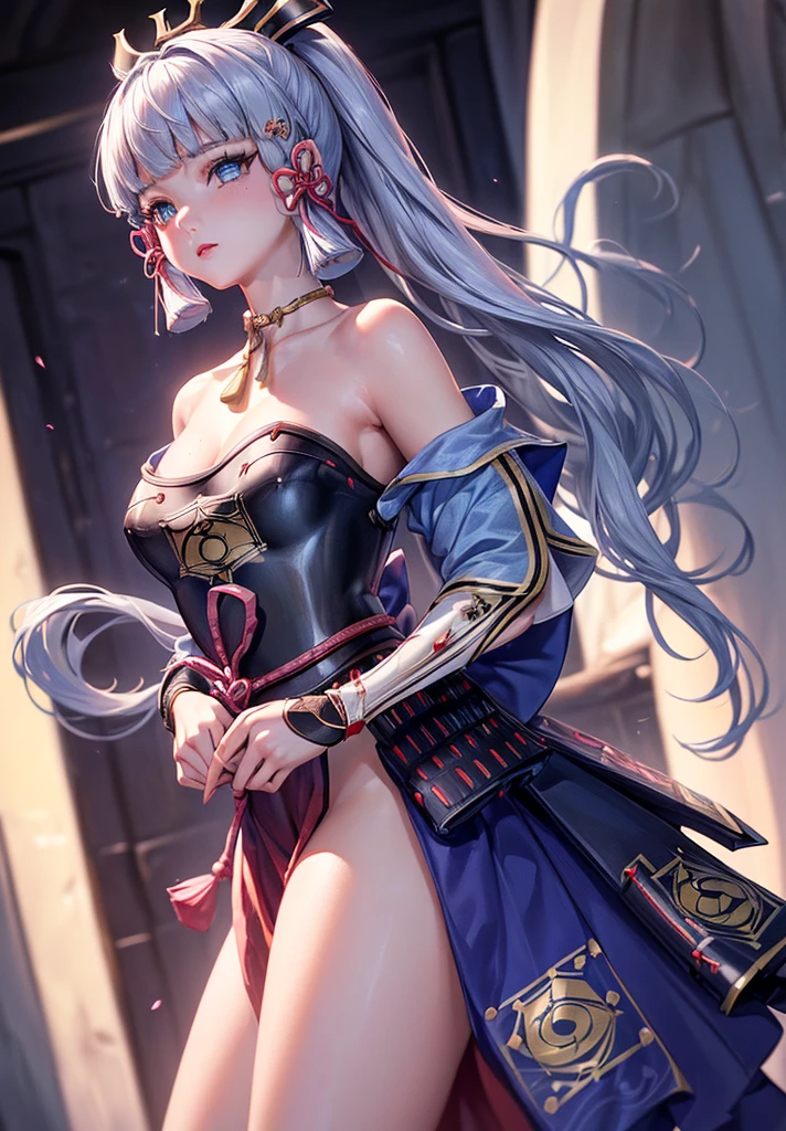 ((masterpiece)),(bestquality),((ultra-detailed)), ((beautiful detailed sky)), ((cinematic lighting)), depth of field, (dynamic angle),detailed lighting,((beautiful detailed eyes)), (night sky view), red lip, eyeshadow,large , , ((wearing tiny  shoulders,  )), ((kamisatoayakadef))