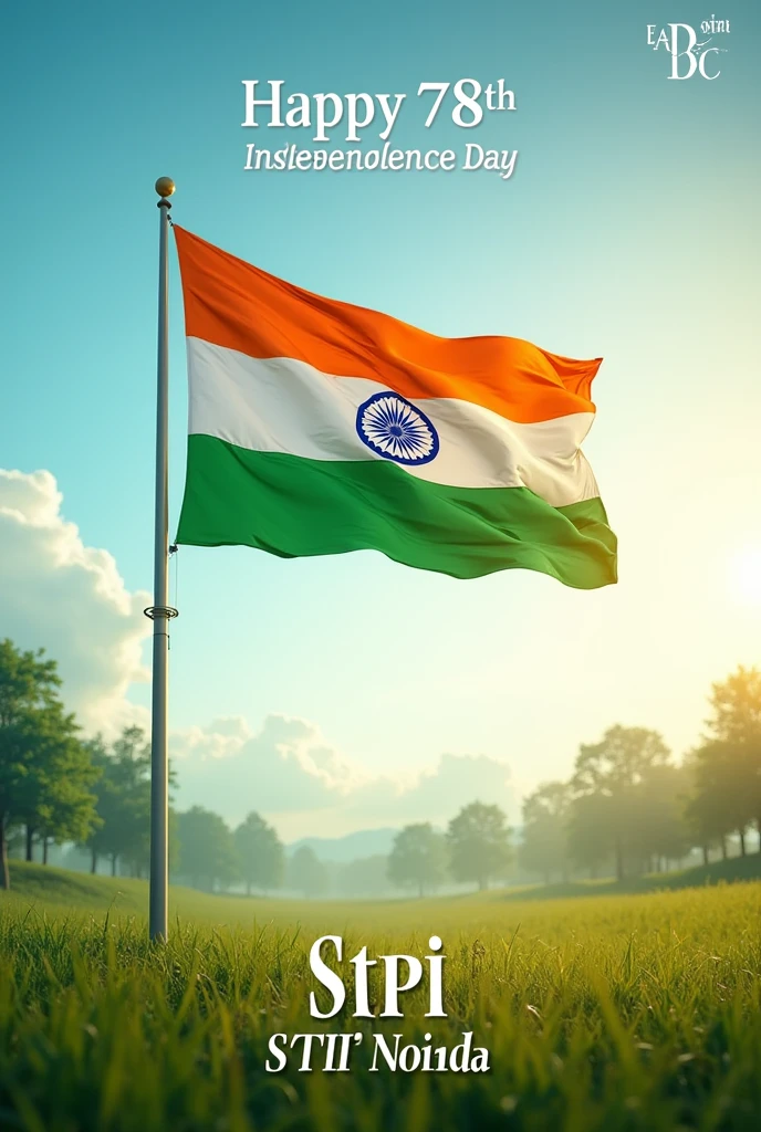 Make 78th Independence day celebration image with national flag in background and STPI Noida text below image.