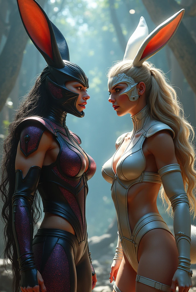 Mileena from Mortal Kombat alongside a rabbit woman and DC's sexy Power Girl