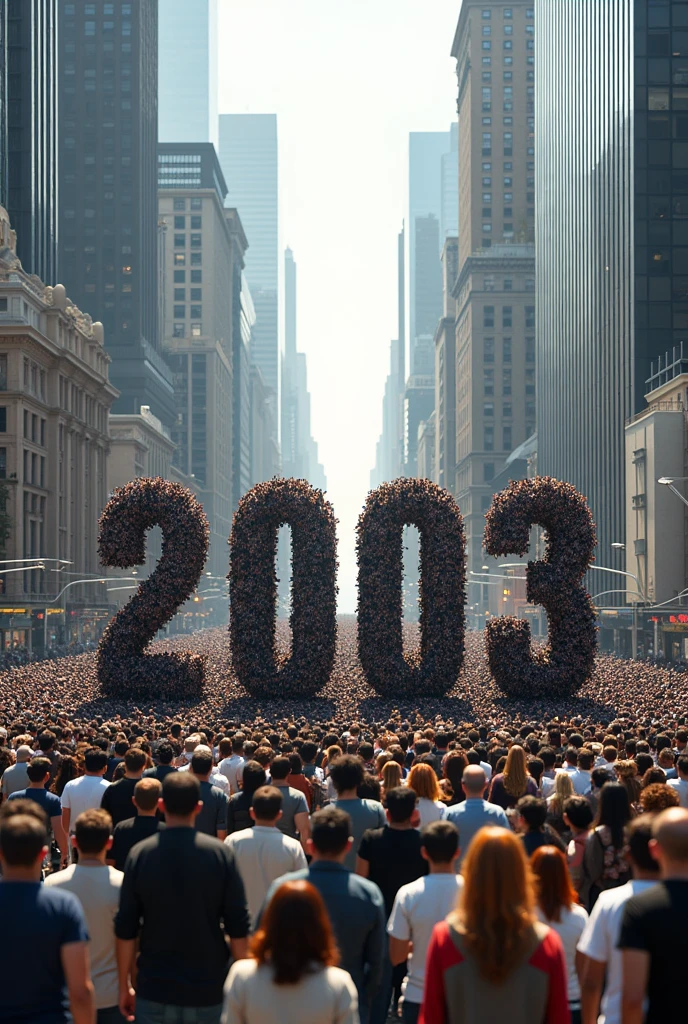 Numbers that say 2003 formed by people on the street 
