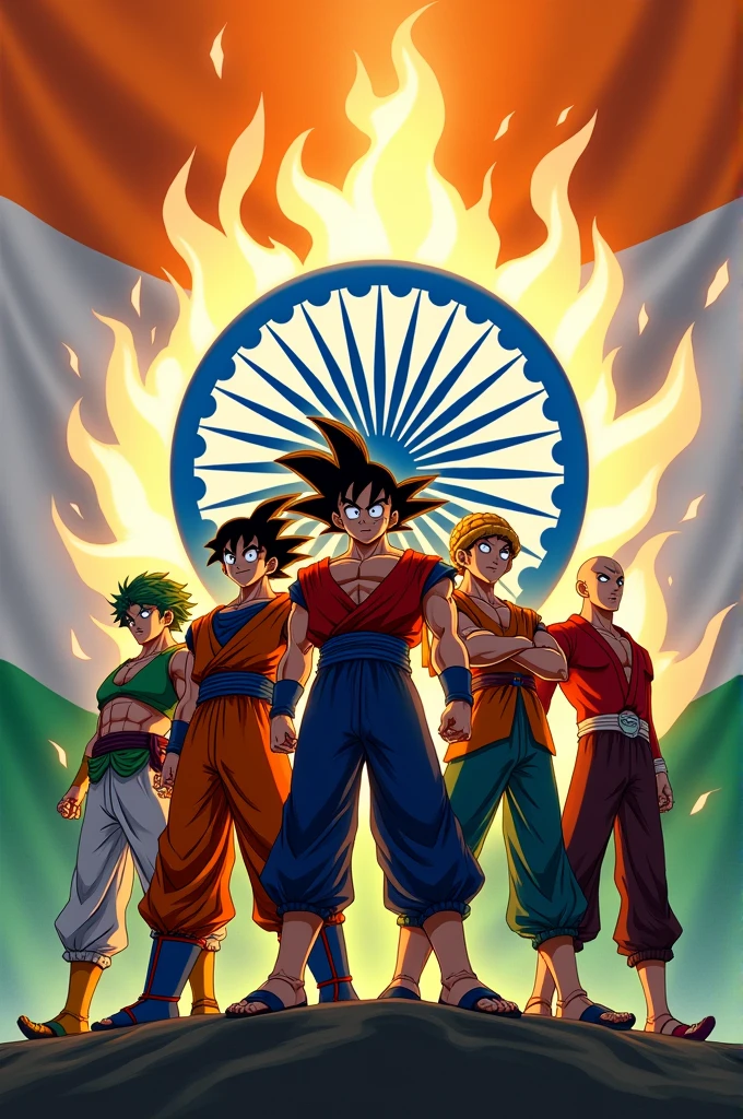 Luffy with Siatama ,Goku and rengoku with Indian flag