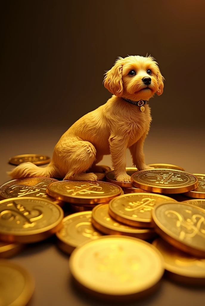Pile of gold, Gold coins, dog, Gold coins이 하늘에서 쏟아진다. Dazzling golden, (((Intense golden color))), Golden bar, Golden Dollar,