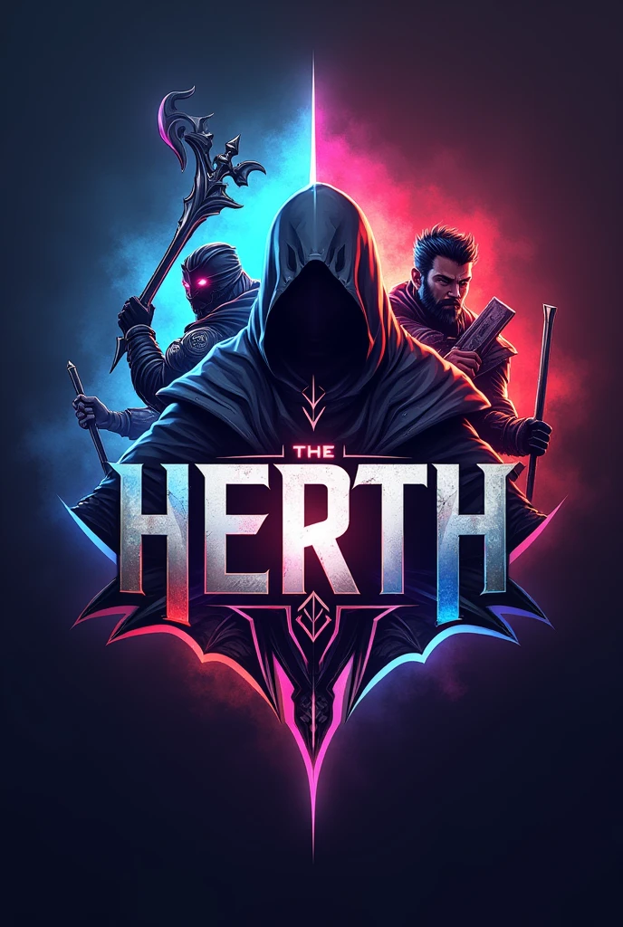 A logo for a Facebook profile picture with the name Herth with a theme from the video game League of legends 2024 with several champions from the game, example Zed