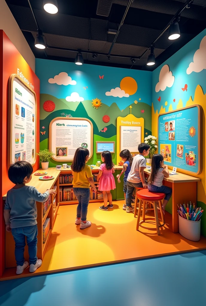 Editorial booth with kids' area