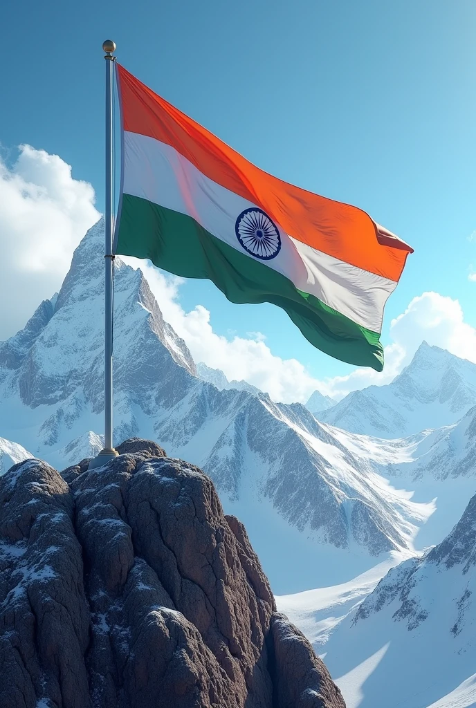 Create one indian flag hoisted in the mountains 