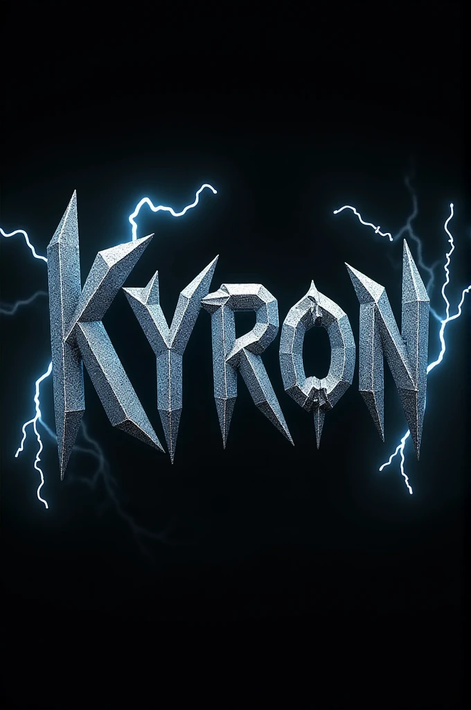 Make a banner with a black background with the name "kyron" make the letters sideways as if they were falling apart, with lightning in the background