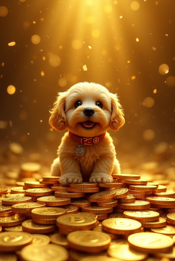 Pile of gold, Gold coins, dog, Gold coins이 하늘에서 쏟아진다. Dazzling golden, golden light, The Golden Box, Gold Coin,