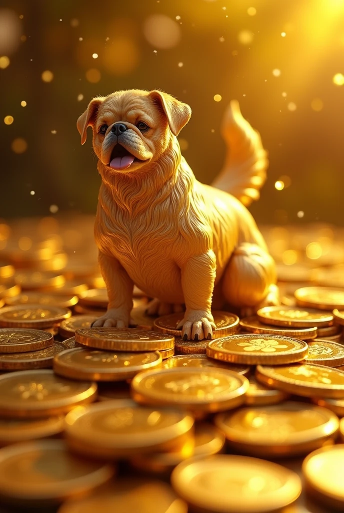 Pile of gold, Gold coins, dog, Gold coins이 하늘에서 쏟아진다. Dazzling golden, golden light, The Golden Box, Gold Coin,