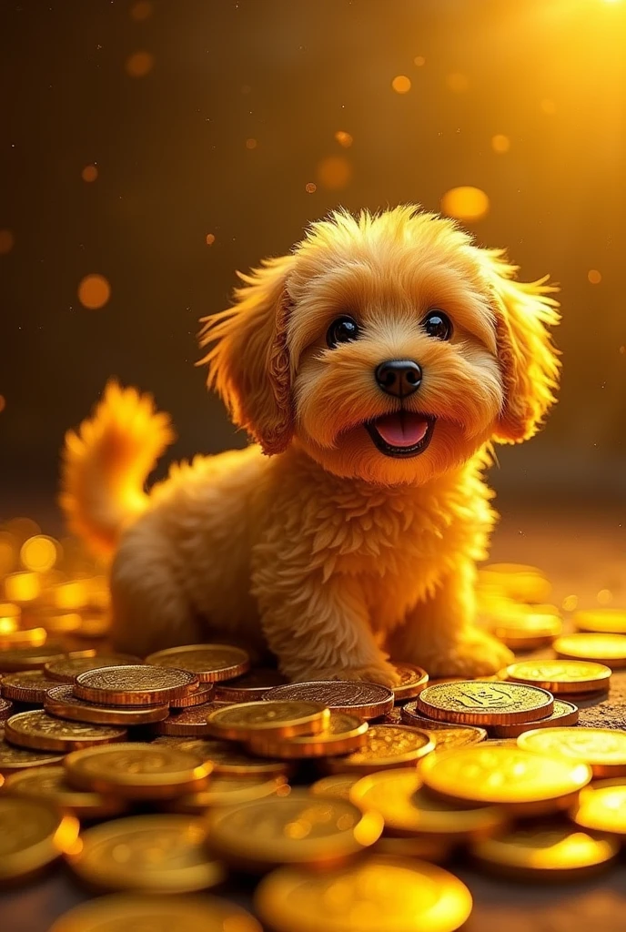 Pile of gold, Gold coins, dog, Gold coins이 하늘에서 쏟아진다. Dazzling golden, golden light, The Golden Box, Gold Coin,