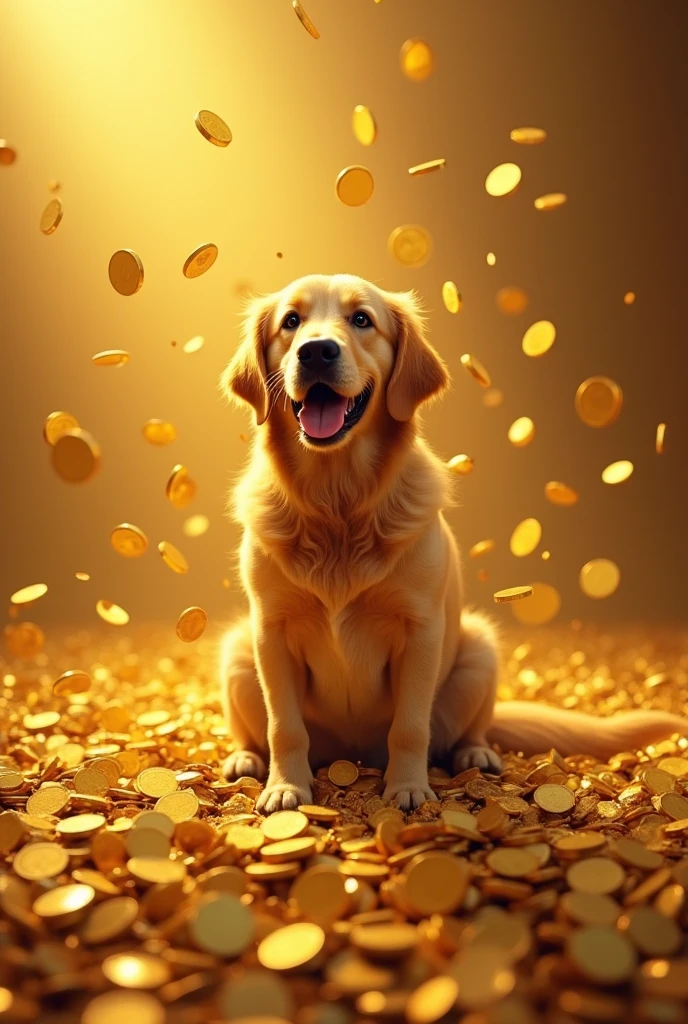 a pile of golden coins, golden retriever dog, golden coins falling from the sky, dazzling golden color, golden box, golden coins
(best quality,4k,8k,highres,masterpiece:1.2),ultra-detailed,(realistic,photorealistic,photo-realistic:1.37),golden retriever dog, pile of golden coins, golden coins falling from the sky, dazzling golden color, golden box, golden coins, intricate details, glowing golden light, cinematic lighting, dramatic shadows, vivid colors, dynamic composition