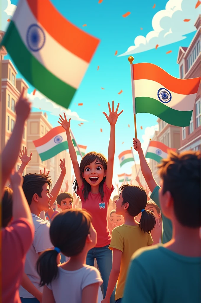 Happy independence day flag around by people animation