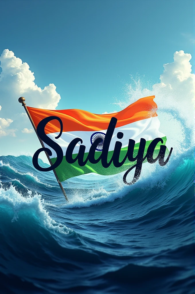 Sadiya ke naam ko use Karke Samundar Mein Indian jhande ke sath image