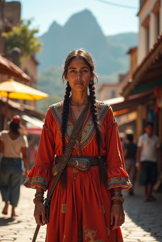 Please create an image of a nomad woman in Bogotá