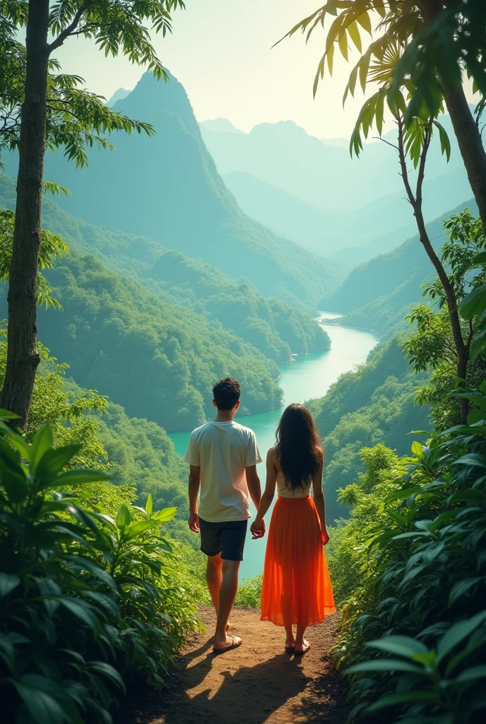 Create a tour package brochure with a couple on honeymoon in a national park
, write Kerala Tour packages, book now