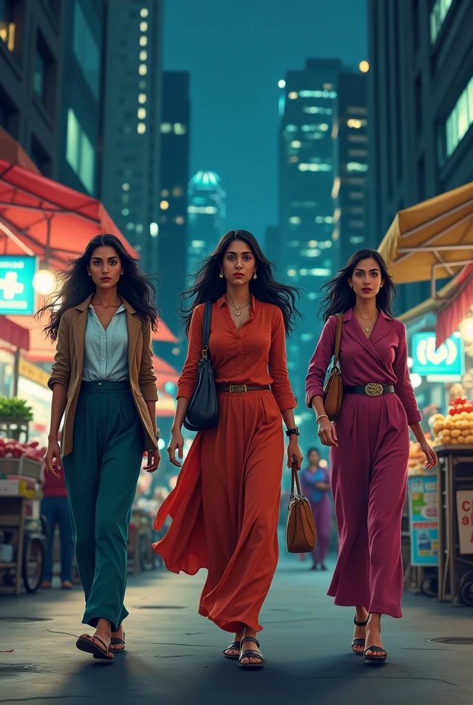 Indian women corporate, hawkers and doctors safely in the night.