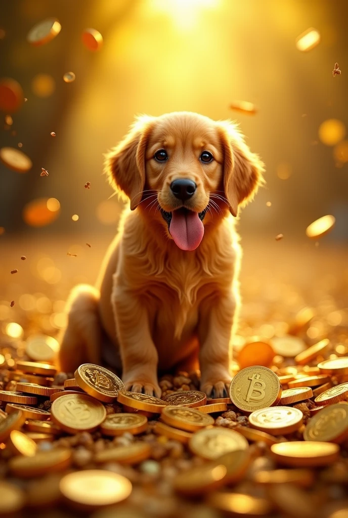 a pile of golden coins, golden retriever dog, golden coins falling from the sky, dazzling golden color, golden box, golden coins

(best quality,4k,8k,highres,masterpiece:1.2),ultra-detailed,(realistic,photorealistic,photo-realistic:1.37),golden retriever dog, pile of golden coins, golden coins falling from the sky, dazzling golden color, golden box, golden coins, intricate details, glowing golden light, cinematic lighting, dramatic shadows, vivid colors, dynamic composition