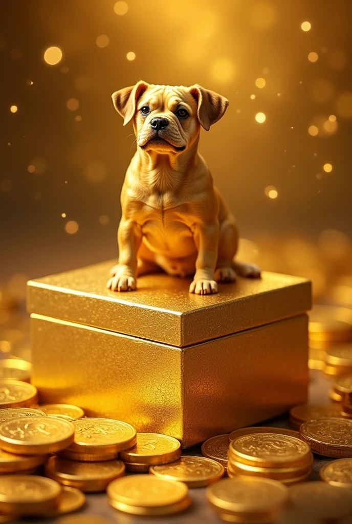 Pile of gold, Gold coins, dog, Gold coins이 하늘에서 쏟아진다. Dazzling golden, golden light, The Golden Box, Gold Coin,