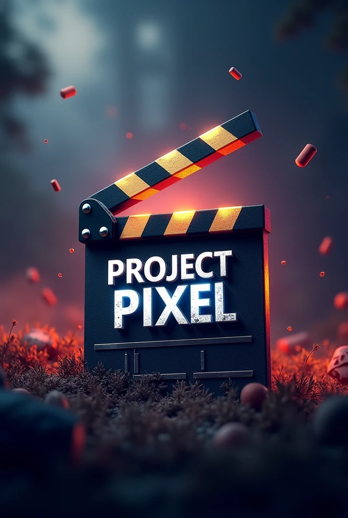 A logo/profile for my YouTube channel, which name is "PROJECT PIXEL" With a a movie clapboard. Title should be highlight and large. More realistic and effective. Dreamy, attractive with effective