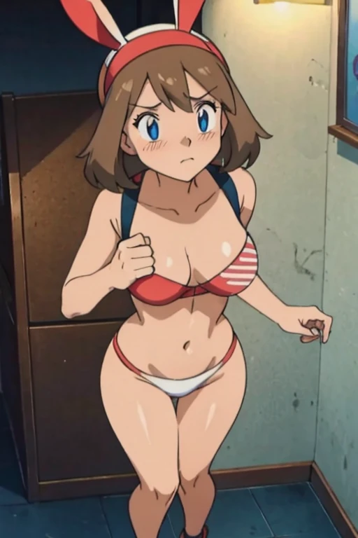 chest, 大きなchest, Gaze, Light blush, Bunny girl,chest元の開いた,whole body,Thighs,Looking up