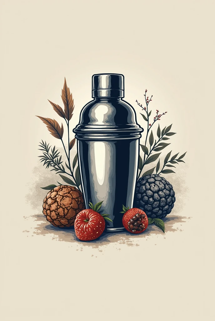 (Logo 1:1) for instagram page,Text "mixing.fretel", with a boston shaker in the middle, that looks elegant and professional, with realistic watermark details