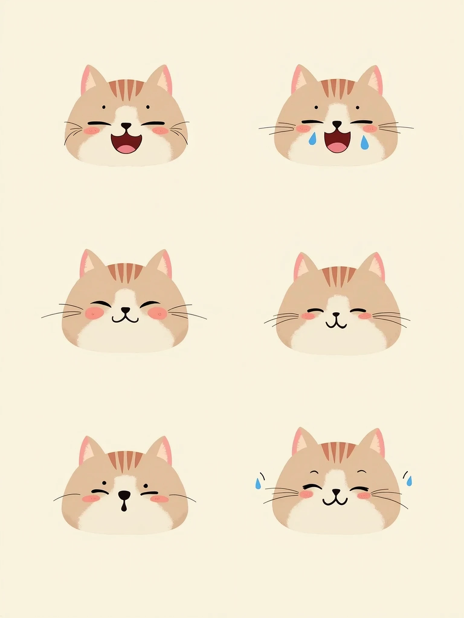 Simple cat expressions,happy,hapiness,cry,sad,Three Grids,Simple background