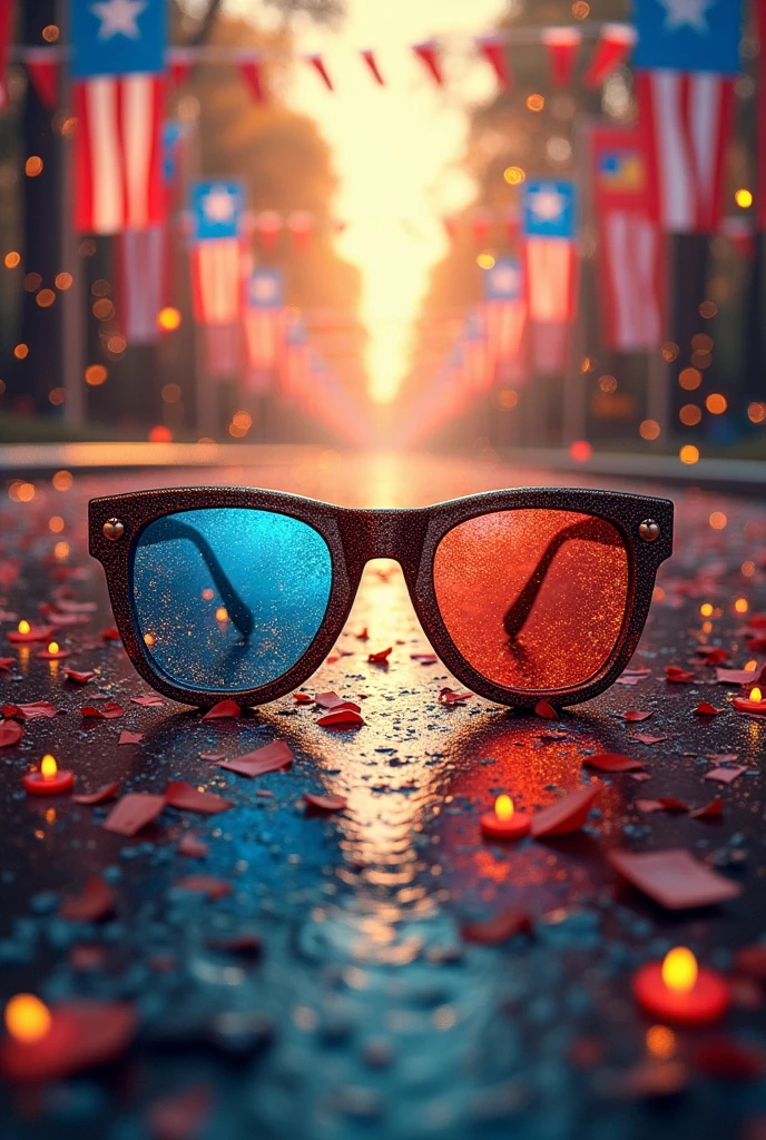 A picture in which it should be written " sun opticals "wishes you happy independence day in amazing font and there should be flags and beautiful artefacts and there should eyes and goggles picture so that it looks like some business