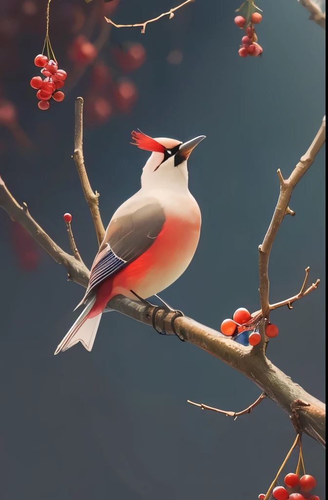 there is a bird that is sitting on a branch with berries, by Charles Bird King, beautiful nature, beautiful!!!!!!!!!, incredibly beautiful, beautiful and graceful, beautiful gorgeous, gorgeous beautiful, gorgeous and beautiful, inspired by Charles Bird King, ethereal bohemian waxwing bird, surrealistic bird, bird, beautiful detail, inspired by Paul Bird, a surrealistic bird, amazing beauty