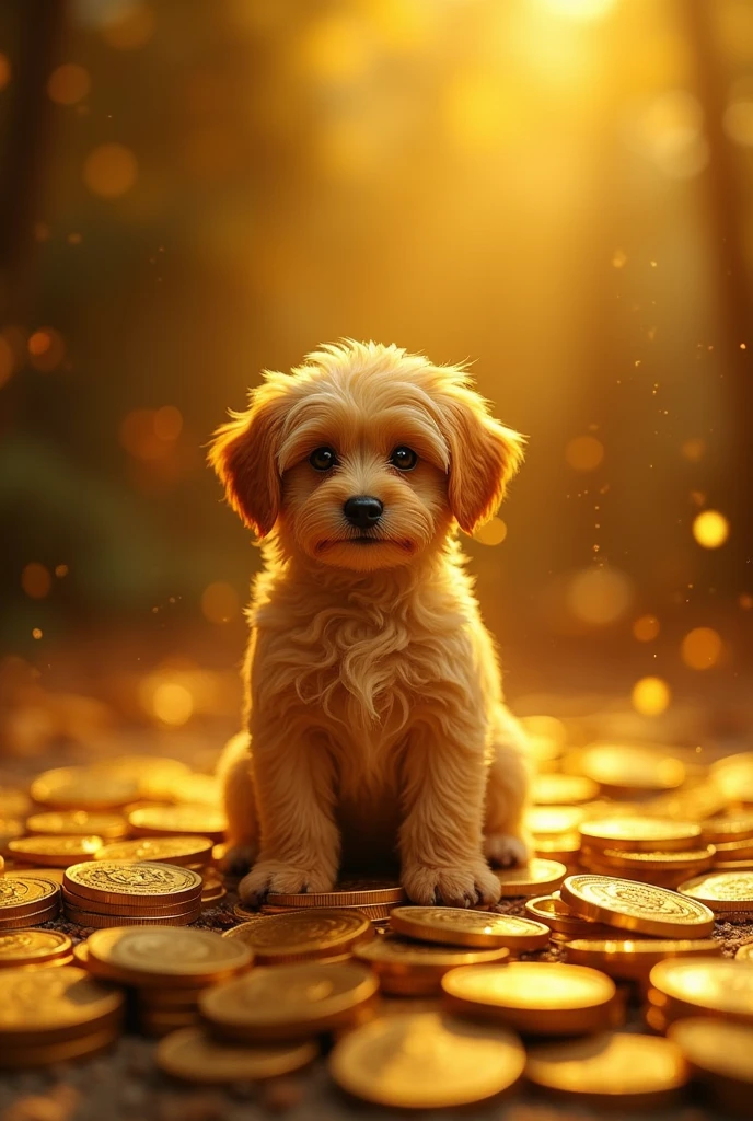 Pile of gold, Gold coins, dog, Gold coins이 하늘에서 쏟아진다. Dazzling golden, golden light, The Golden Box, Gold Coin, 