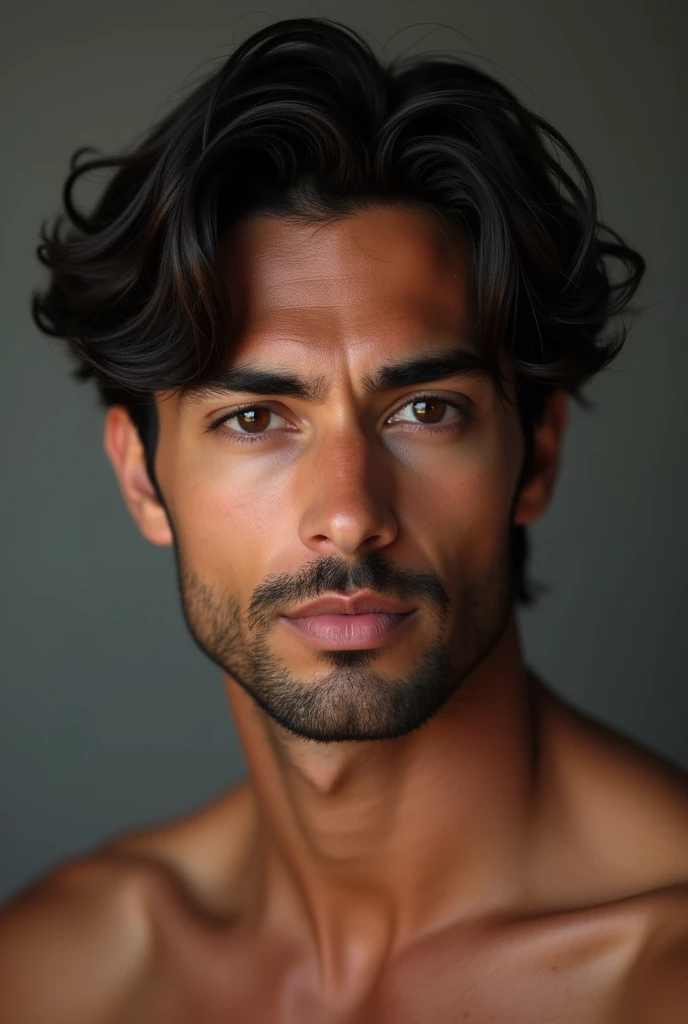 Brown man 187 cm tall, has medium dark slikeback hair model, with dark shiny eyes half western