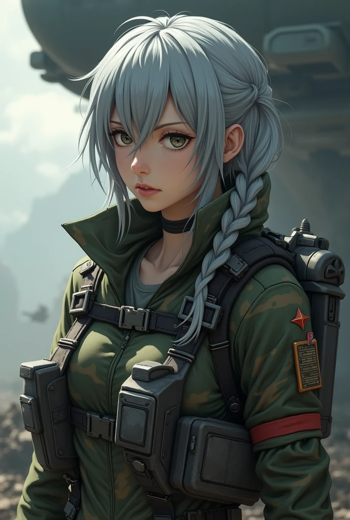 Silver-haired female pilot、Combat uniform is camouflage、Character like the one in Attack on Titan