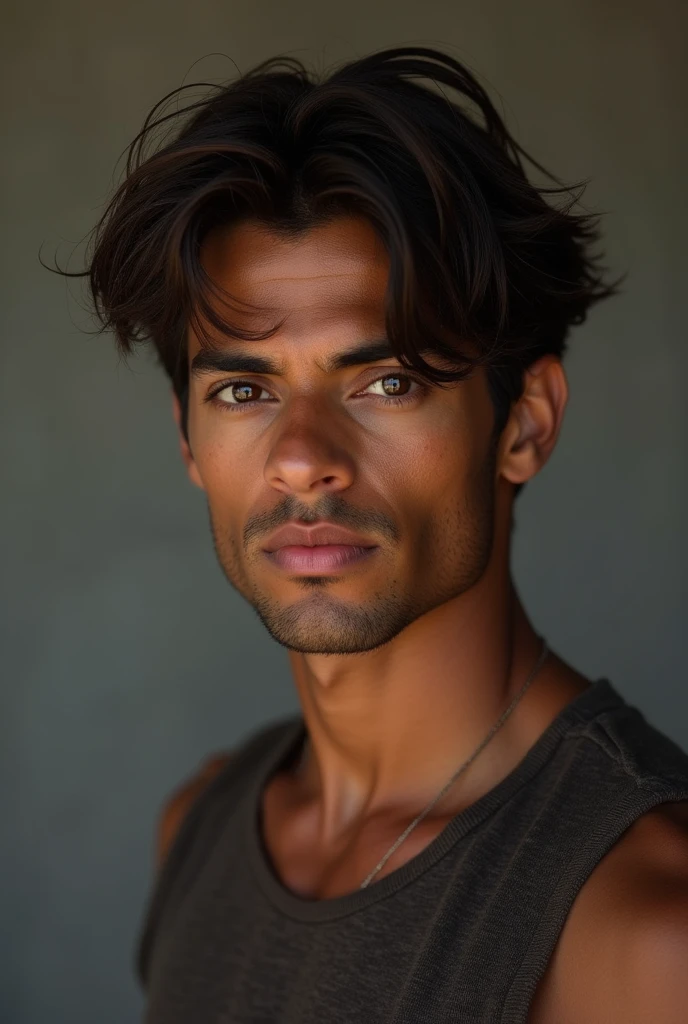 Brown man 187 cm tall, has medium dark slikeback hair model, with dark shiny eyes half western