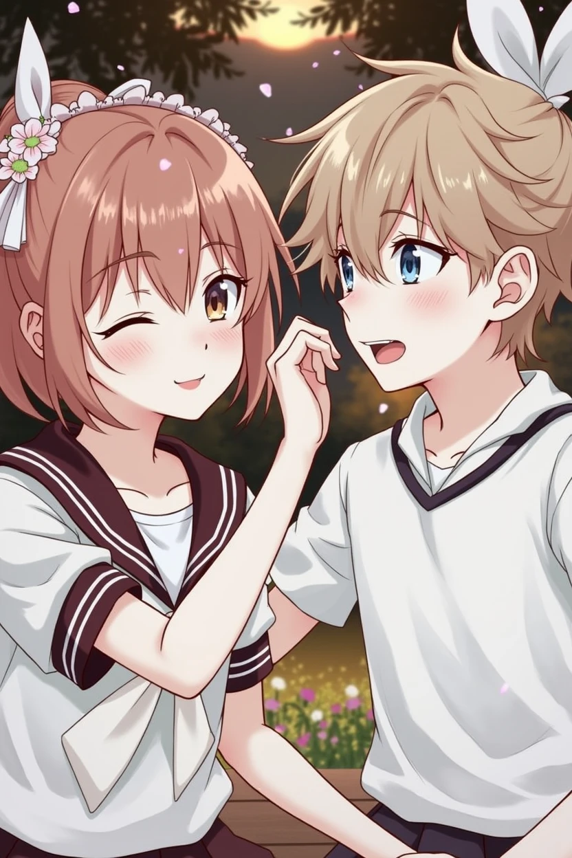 A wallpaper of these characters holding hands in an act of wanting to kiss