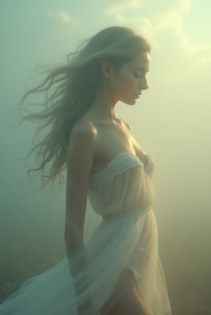 I am the naked body in long exposures of photography in motion blur of her, my delicate and beautiful parts are very focused, but my spectacular body, although blurry, attracts glances. There are three shots in one. , The message I want to convey is that dreams exist , The ewstrilo is very real , 48k cinematic photographic composition finished in Photoshop with more voluminous shadows. Use the rule of thirds, employ colors that evoke nostalgia and hope. 