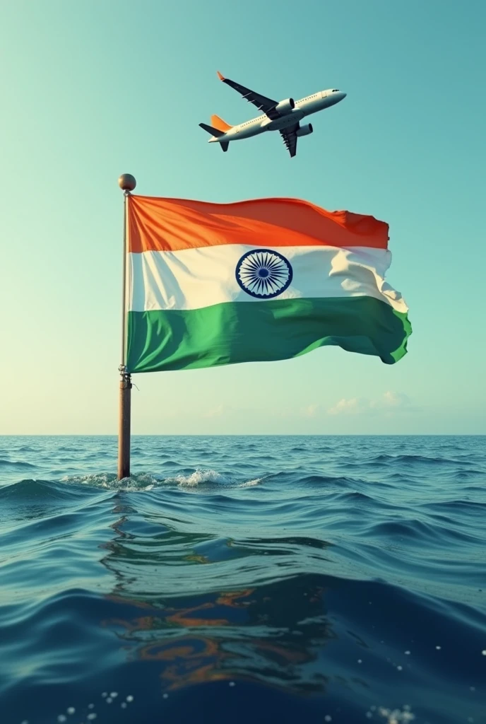 Image using the name of Sadiya with the Indian flag in the sea And an aeroplane is flying from above and an old ocean