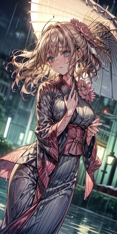 (Genuine:1.5、8k、Highest quality、masterpiece、Ultra-high resolution)、(((heavy snow、From below)))、Perfect dynamic composition:1.2、(Shrine at night in a modern city、Expressions of sadness：0.9、Low angle shooting：0.9）、More on skin and facial texture：1.2、Young woman getting wet in the rain：1.3、White skin：1.2、Sexy beauty：1.1、Incredibly slim body：1.2、beautifully、Danmei：1.1、とてもbeautiful顔：1.2、Water droplets on the skin、（Rain drips on my body：1.2、Wet body：1.2、Wet Hair：1.3）、（Professional kimono dressing、With a wet bouquet：1.2、wear）How to wear a wet kimono correctly:1.3)、(Big Breasts、Bra is visible through、Chest gap)、(beautifulエロティシズムを醸し出す大きな瞳:0.8、beautiful, Sexy lips:0.8)、necklace、Earrings、bracelet、wedding ring、Highly detailed and accurate hands and fingers、
