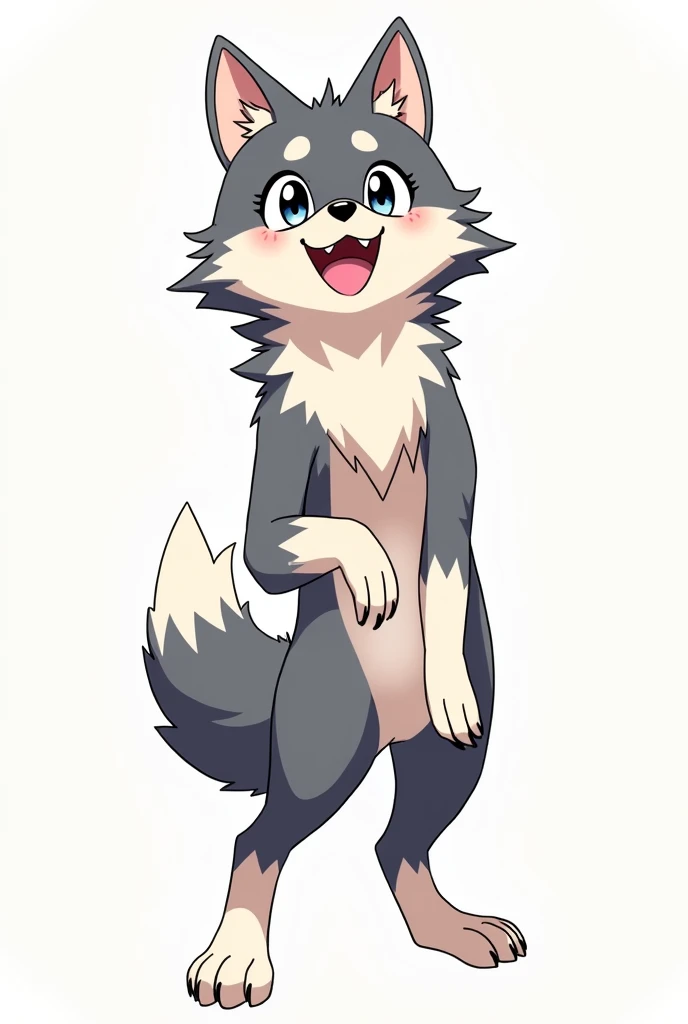 Wolf standing, leaning over nothing, standing with crossing leg, tilt 45 degree pose, anime style, stand like human, cute, mascot, body like human, crossing leg, leaning, side pose 45 degree