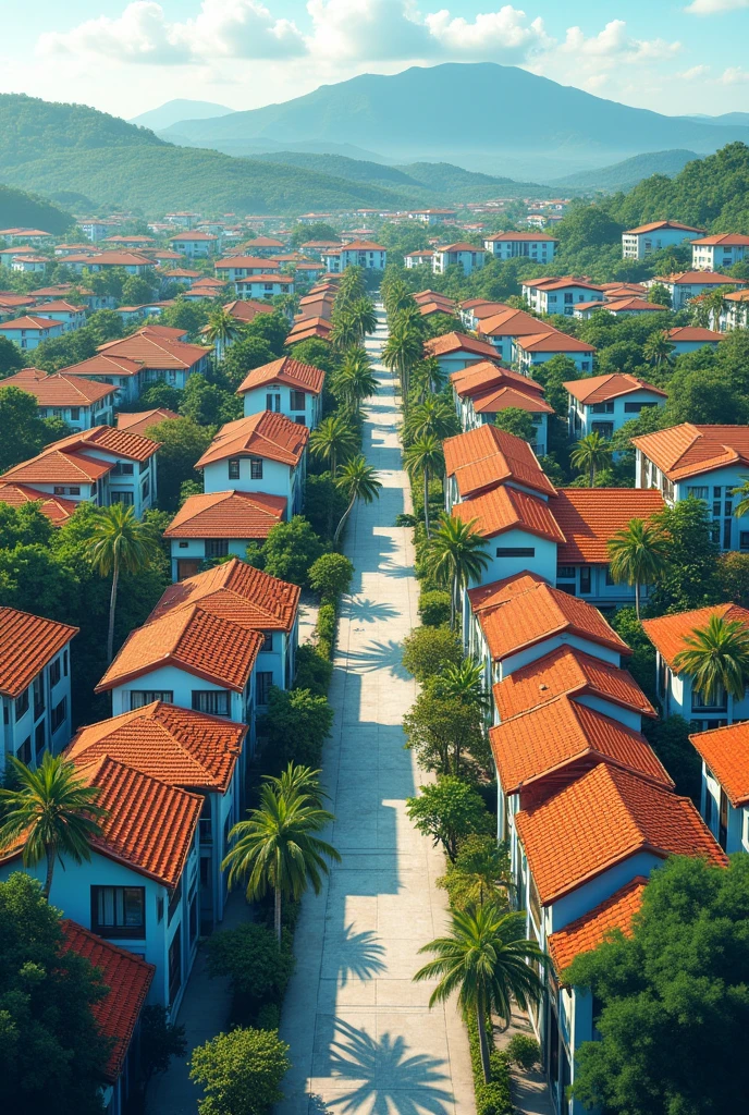 sketch me an landscape size urban design community in philippines, sketch like a architecture student with colors