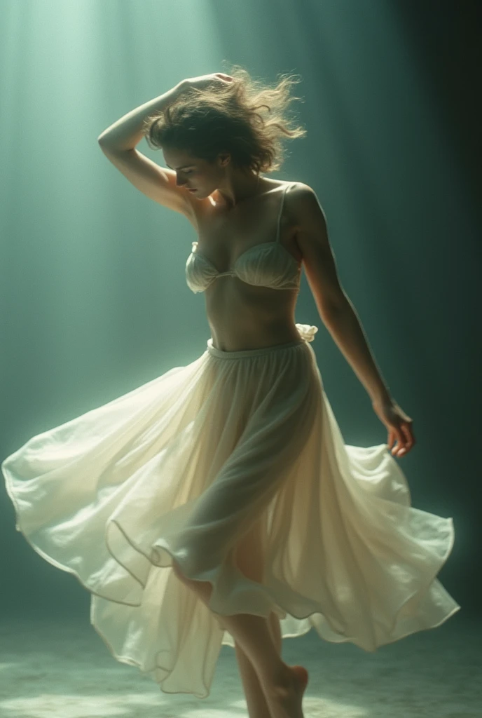 I am the naked body in long exposures of photography in motion blur of her, my delicate and beautiful parts are very focused, but my spectacular body, although blurry, attracts glances. There are three shots in one. , The message I want to convey is that dreams exist , The ewstrilo is very real , 48k cinematic photographic composition finished in Photoshop with more voluminous shadows. Use the rule of thirds, employ colors that evoke nostalgia and hope.