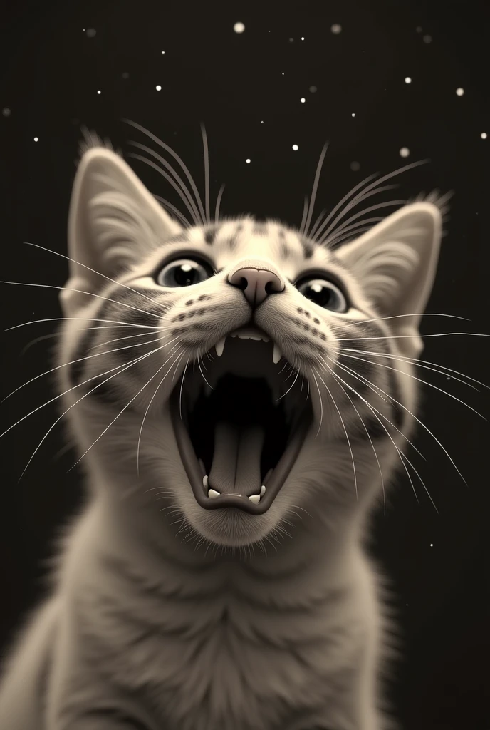 Surprised cat close-up, Starry sky in the background、Monochrome、Sepia、