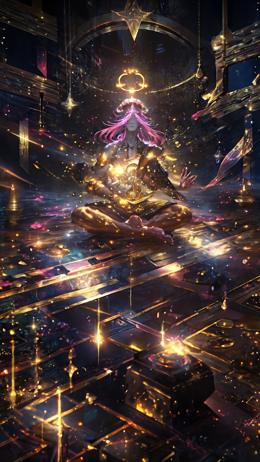 (Top Quality, High Resolution, Highly Detailed), Metallic, Calm and Peaceful, Divine Atmosphere, Golden Light, Sculpture Details, Heavenly Beauty, Tranquil Environment, Wisdom and Enlightenment, Spiritual Energy, Magnificent Majestic, great presence, transcendent artistry, celestial aura, sacred sanctuary, radiance, awe-inspiring, majestic pose, expressionless, spiritual elevation, transcendental experience, meditative atmosphere, abiding faith, captivating charm, spiritual journey, divine revelation, luminous presence, purity and holiness, heavenly blessings, peaceful tranquility, timeless beauty, cultural heritage, spiritual guidance, symbolism, Ascetic sophistication, timeless elegance, sublime devotion, spiritual awakening, radagon,shatteredradagon,unbrokenradagon,eldenring,marikahammer,golden cracks,cracked skin,elden ring (/object)/,blue robes